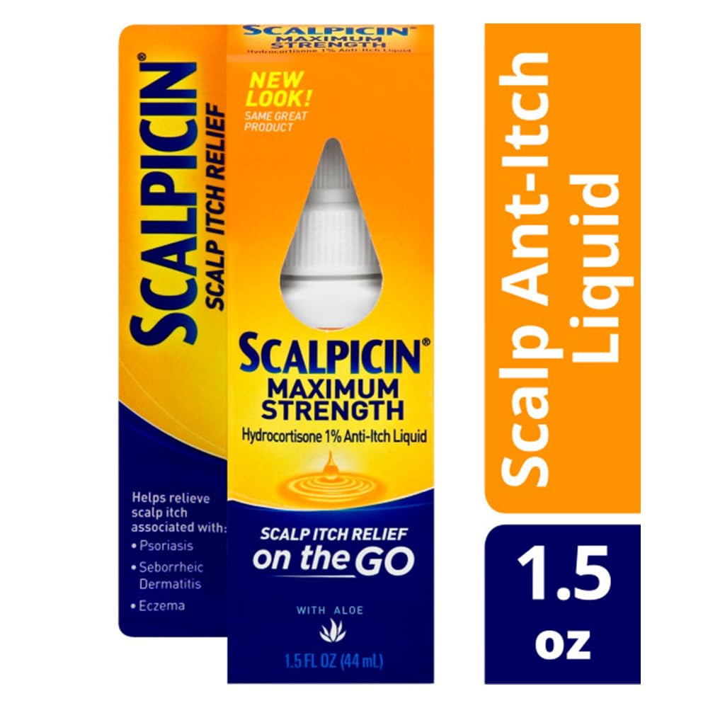 Scalpicin Max Strength bottle label shows 1% hydrocortisone anti-itch formula