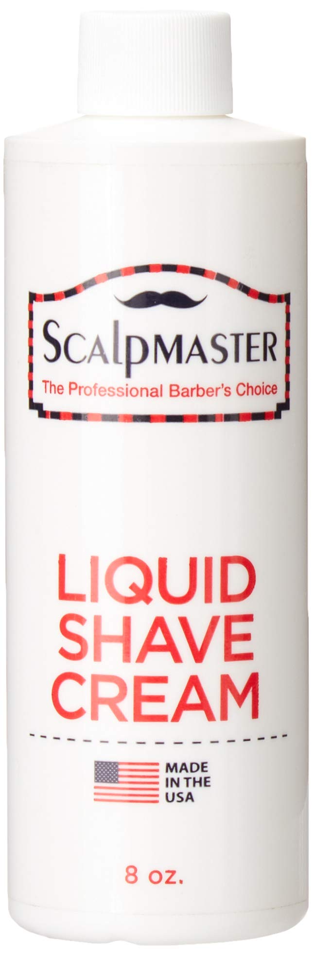 Scalpmaster Liquid Shave Cream bottle on a countertop for smooth scalp shaving