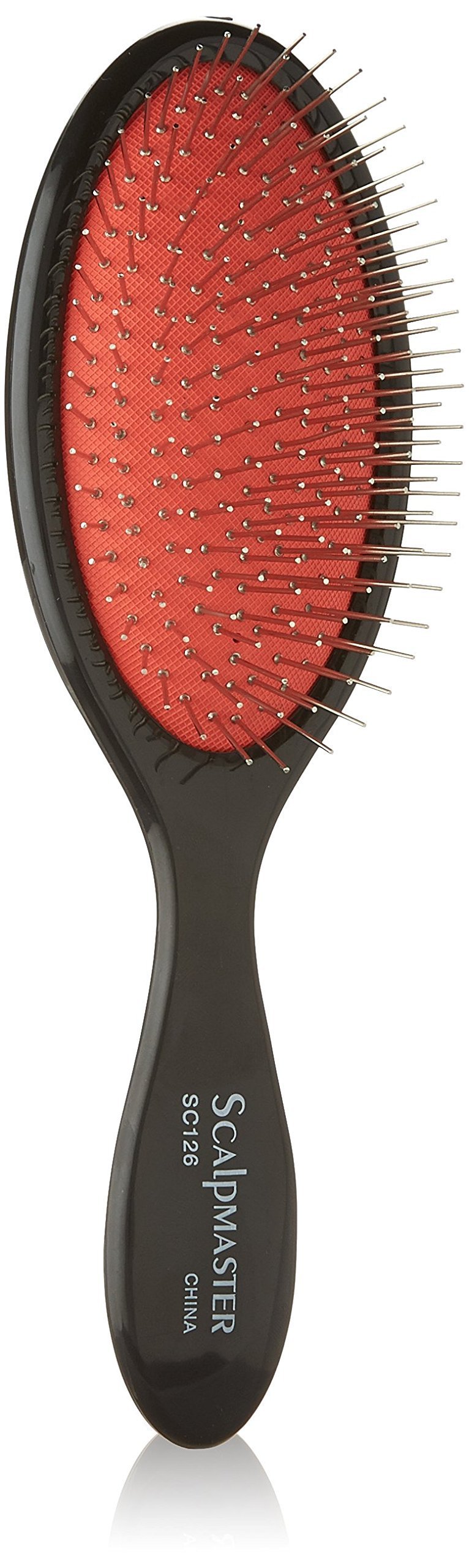 Scalpmaster Wire Cushion Brush closeup highlighting the flexible cushion for gentle detangling.