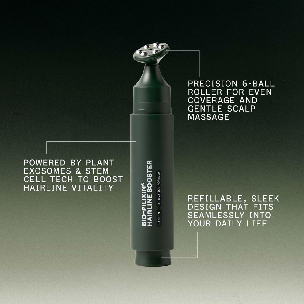Bio-Pilixin rollerball in use, massaging the hairline area.