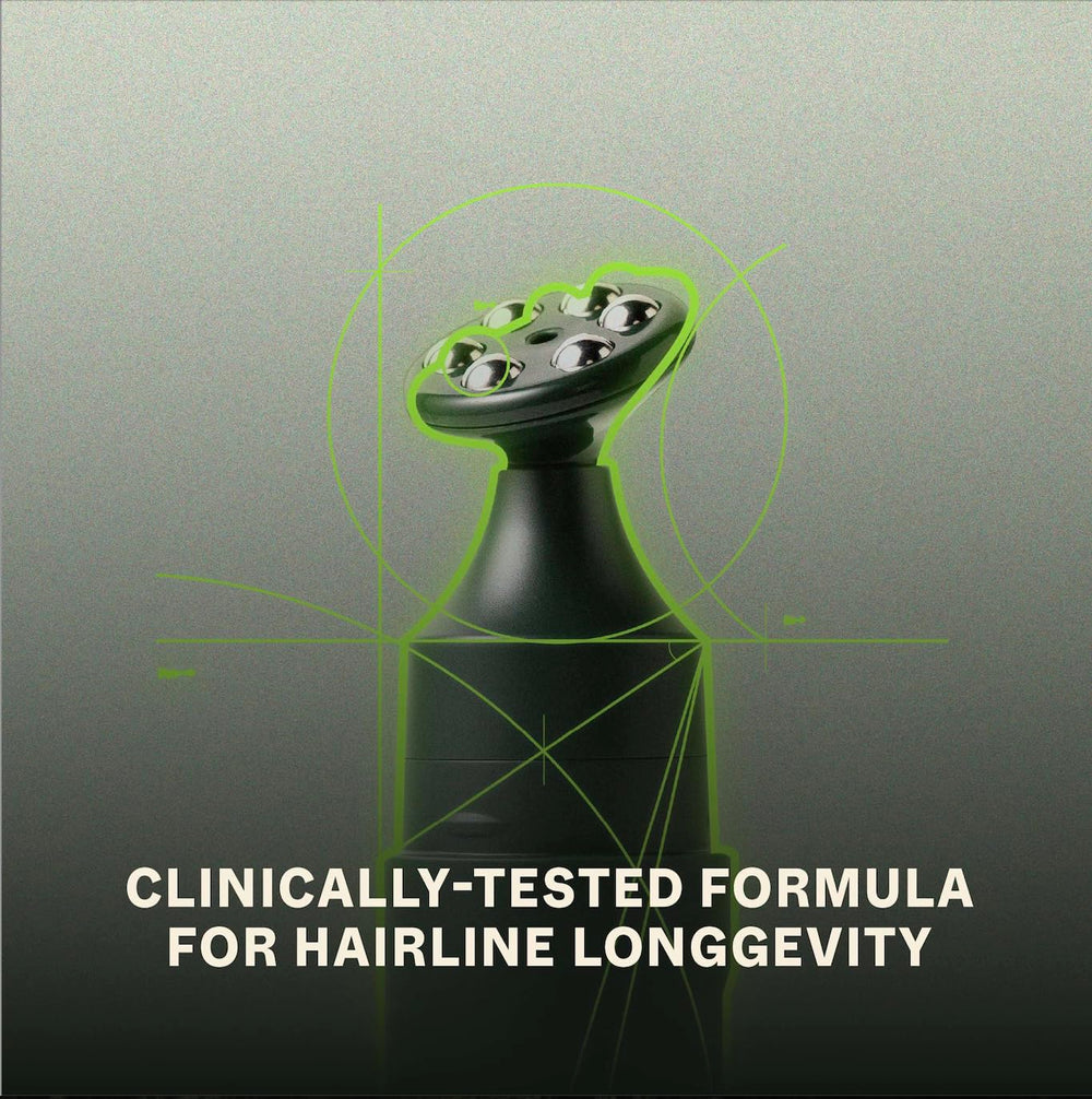 Bio-Pilixin rollerball close-up applying to the hairline for scalp support.