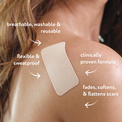 ScarAway silicone scar sheet close-up texture shows medical-grade material.