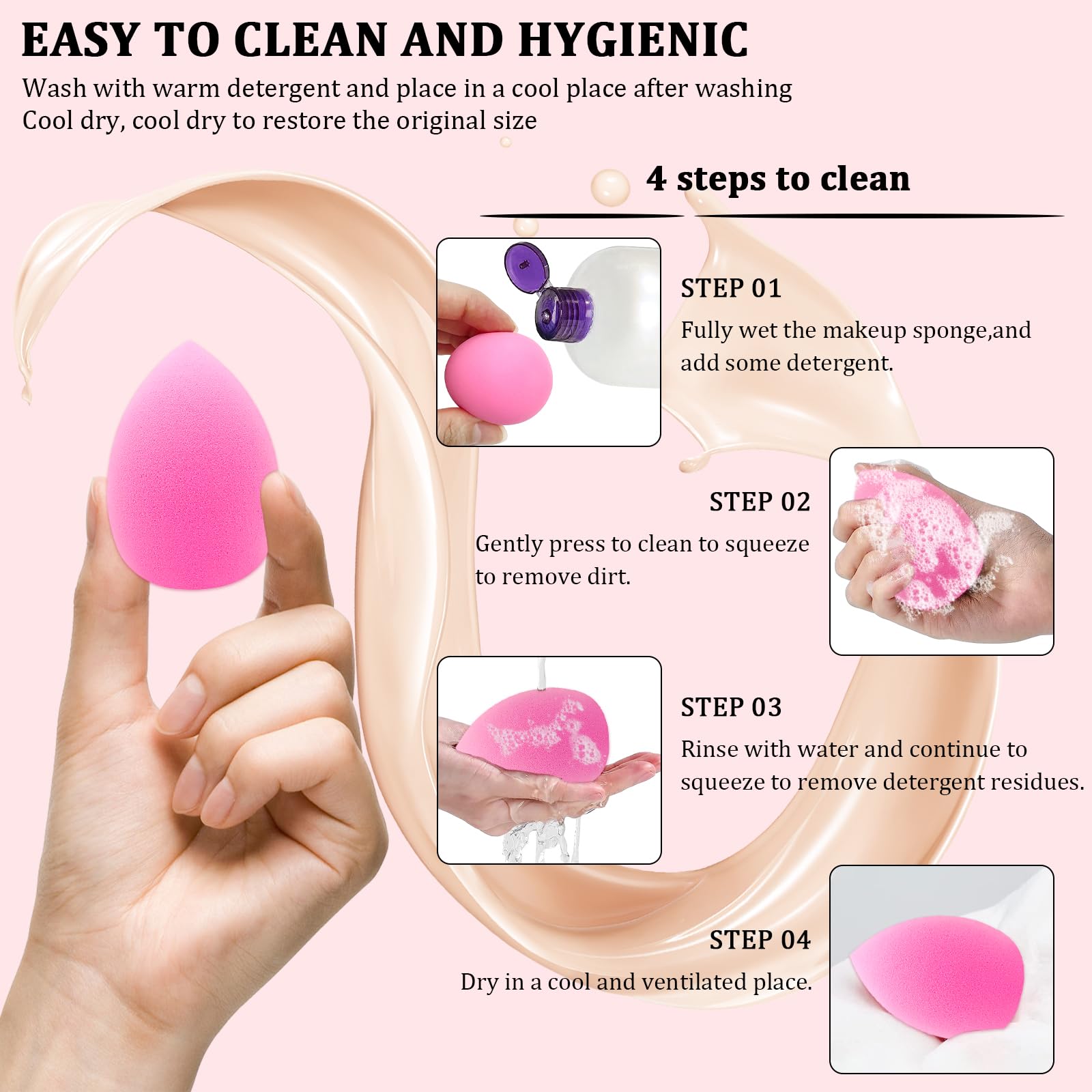 Scartink pink drop-shaped sponge for precise coverage around eyes and nose.