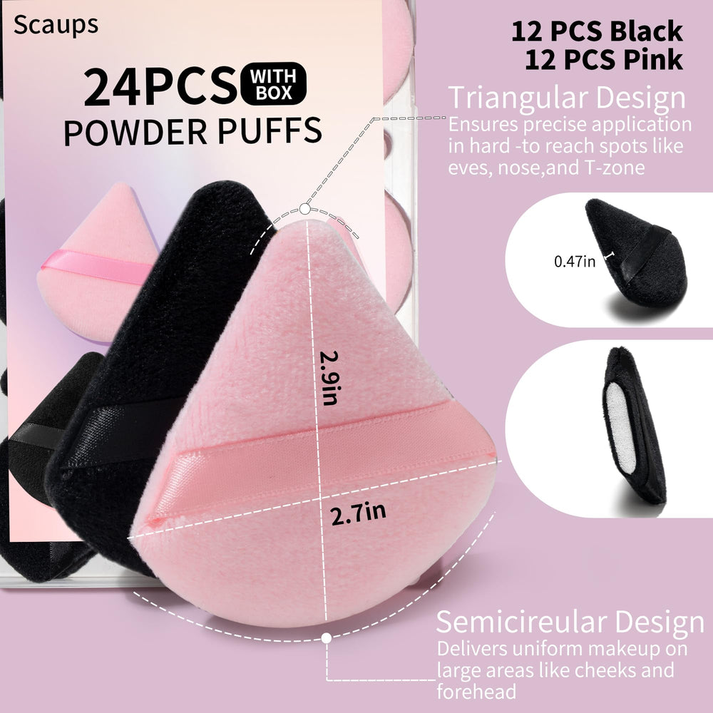 Scaups triangle large-area puff enables quick, even foundation and powder setting.