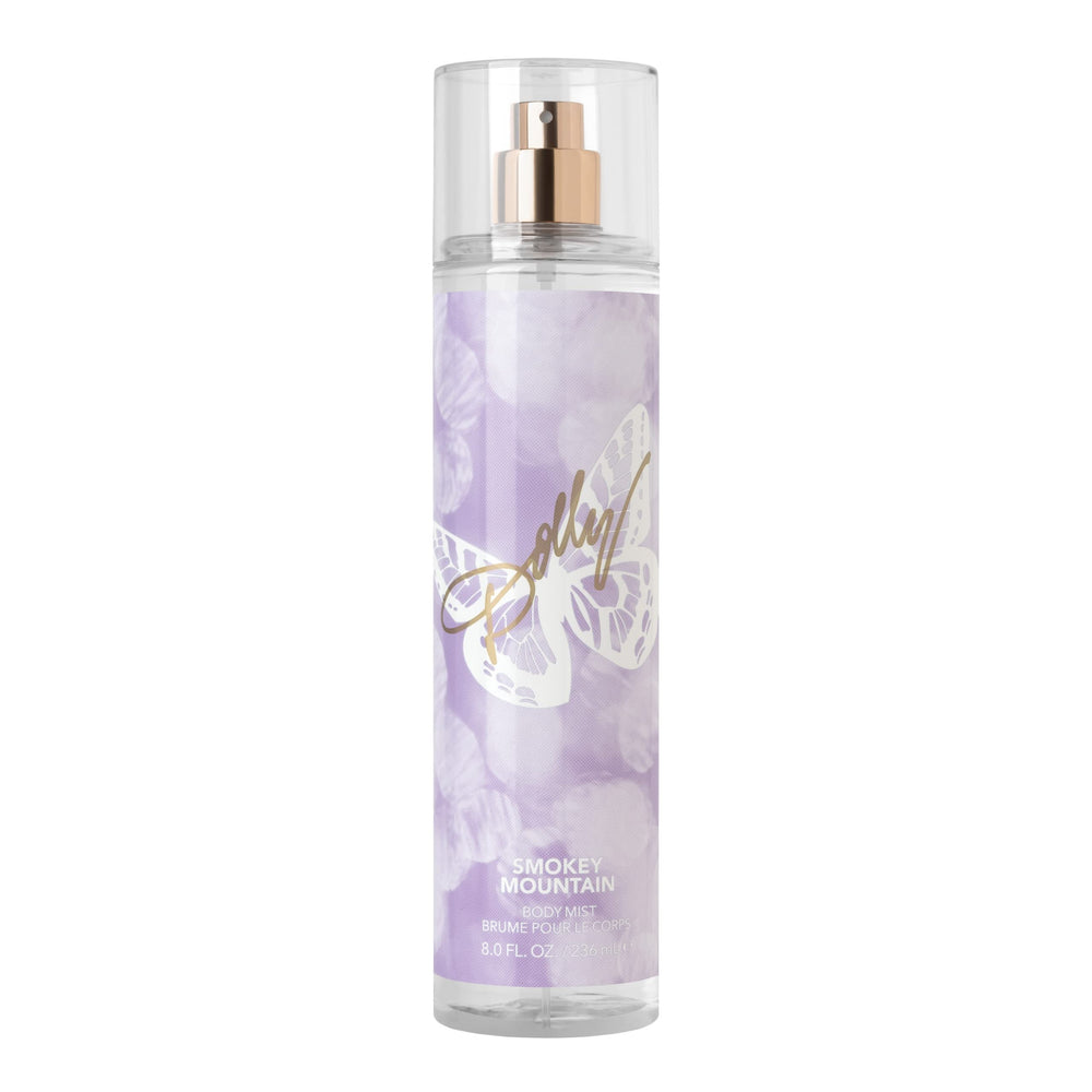 Dolly Parton Smoky Mountain bottle on purple background for travel ready fragrance