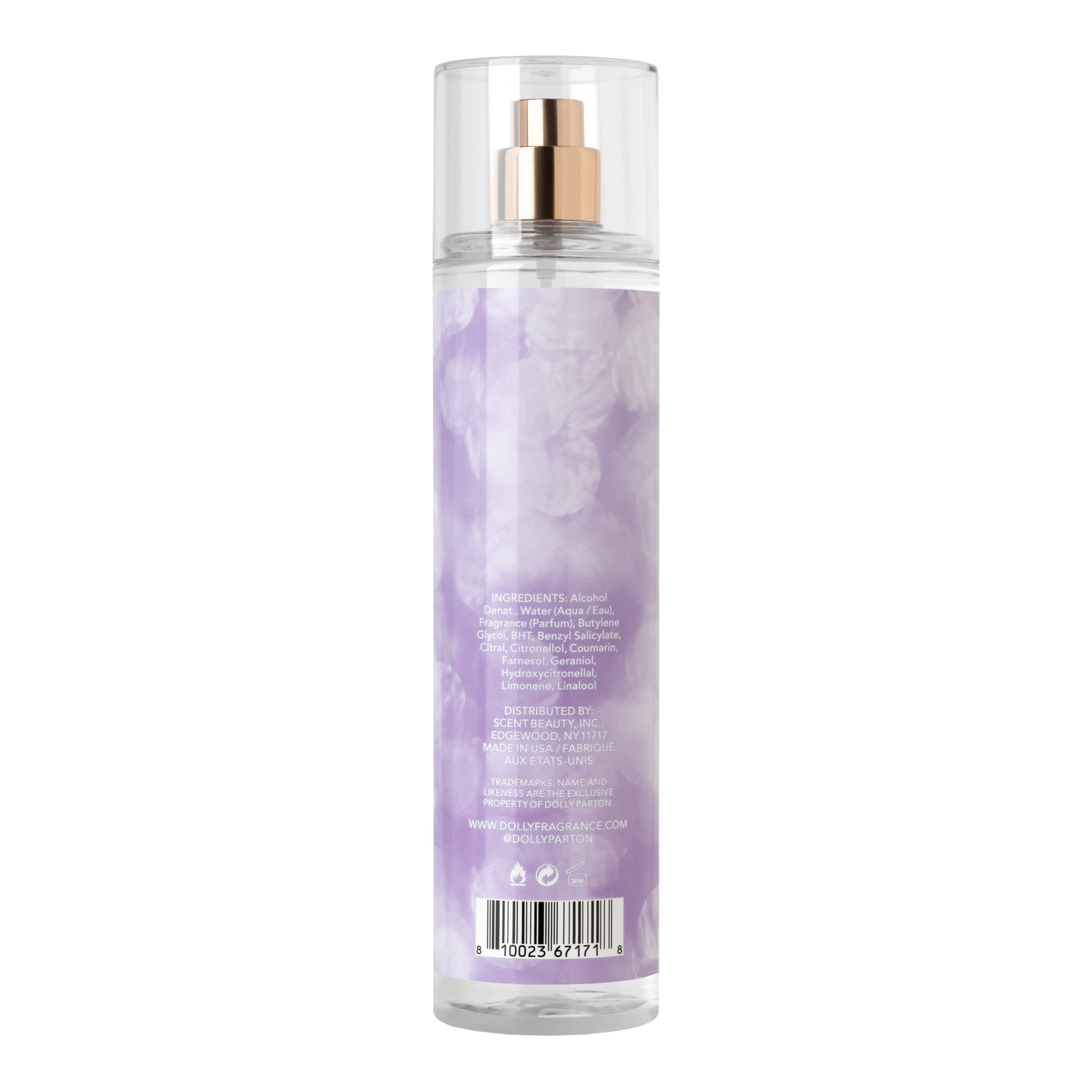 Purple cap and pump visible on Dolly Parton Smoky Mountain bottle