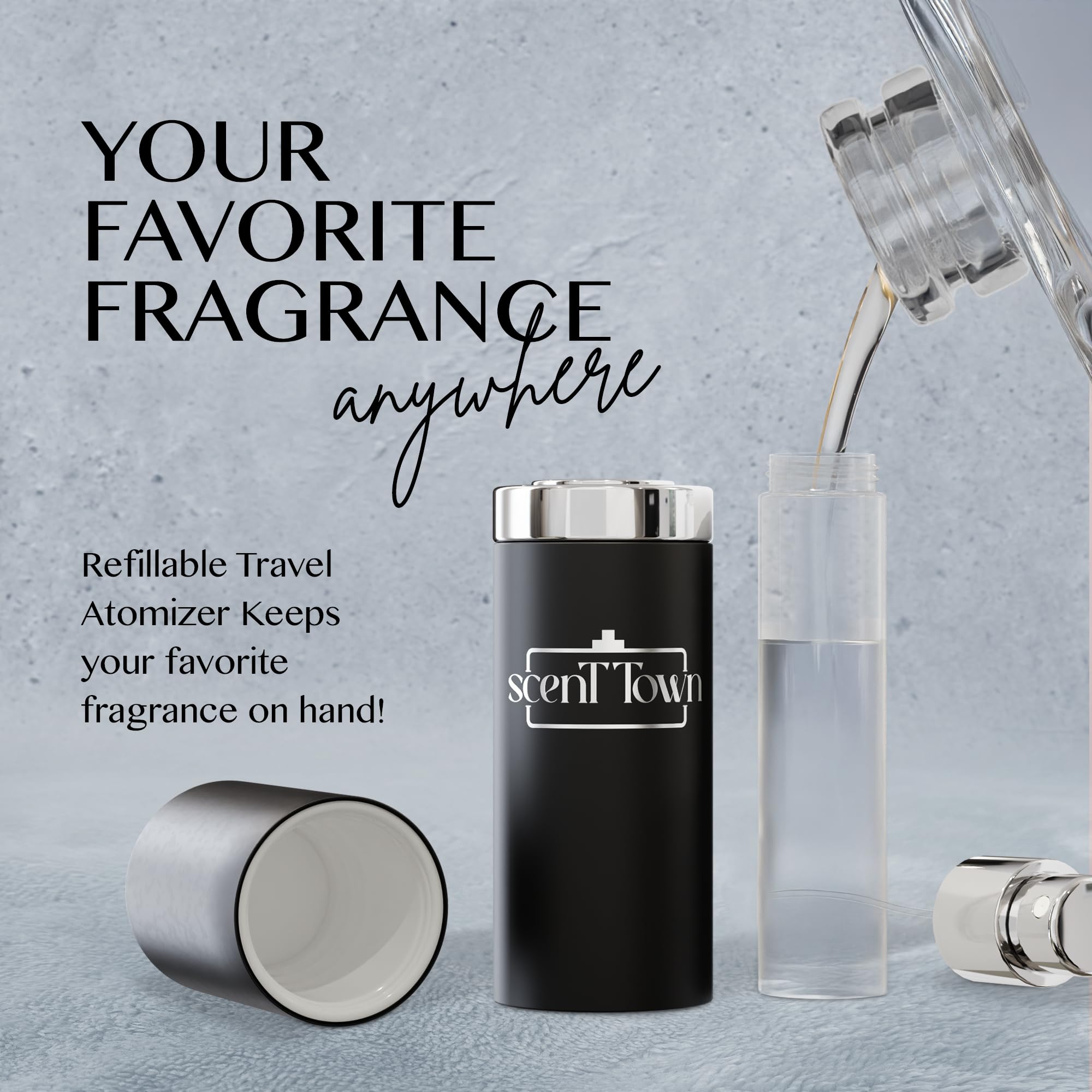 Scent Town travel-ready fragrances fit in a Dopp kit
