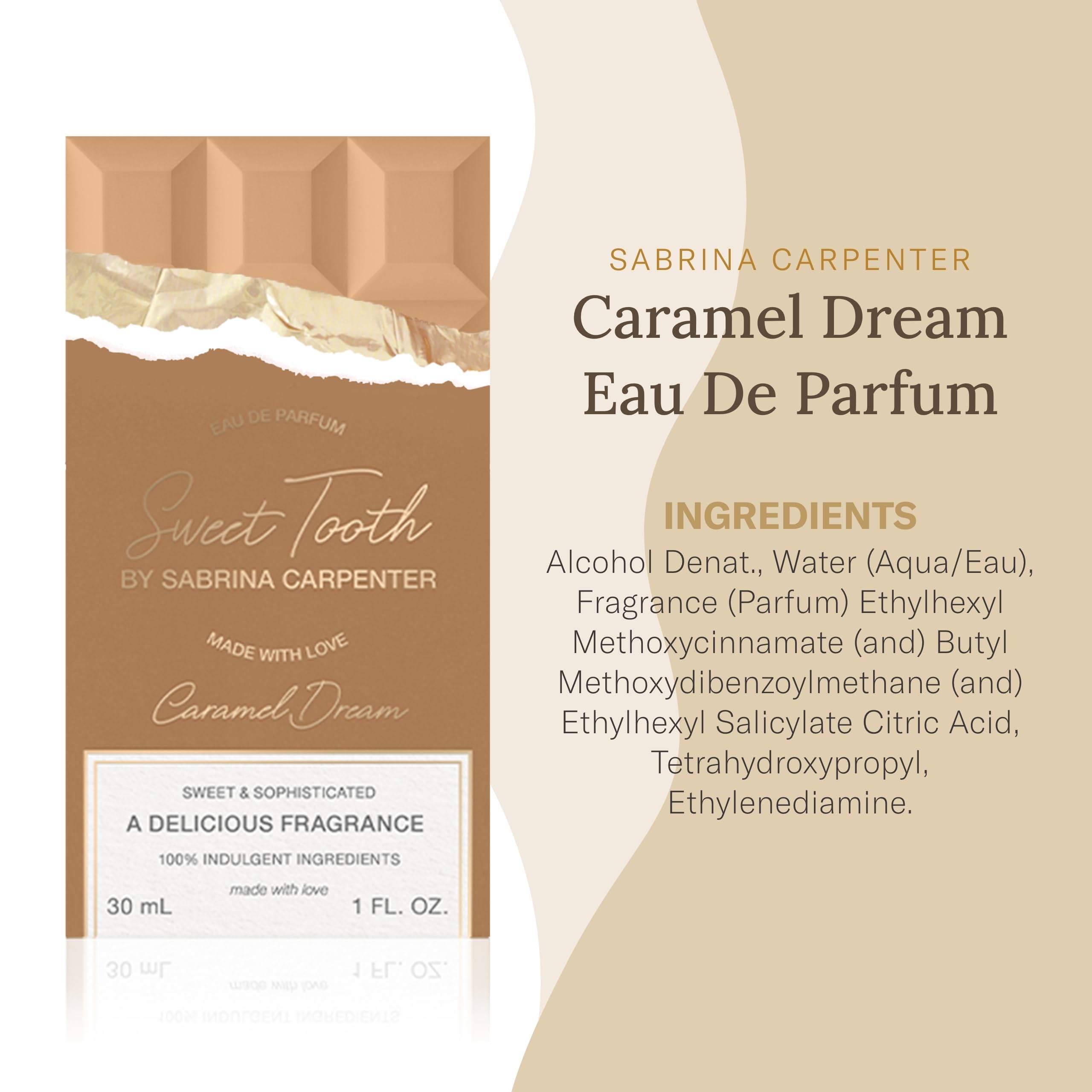 SCENT BEAUTY Sabrina Carpenter Caramel Dream closeup of amber hue and elegance.