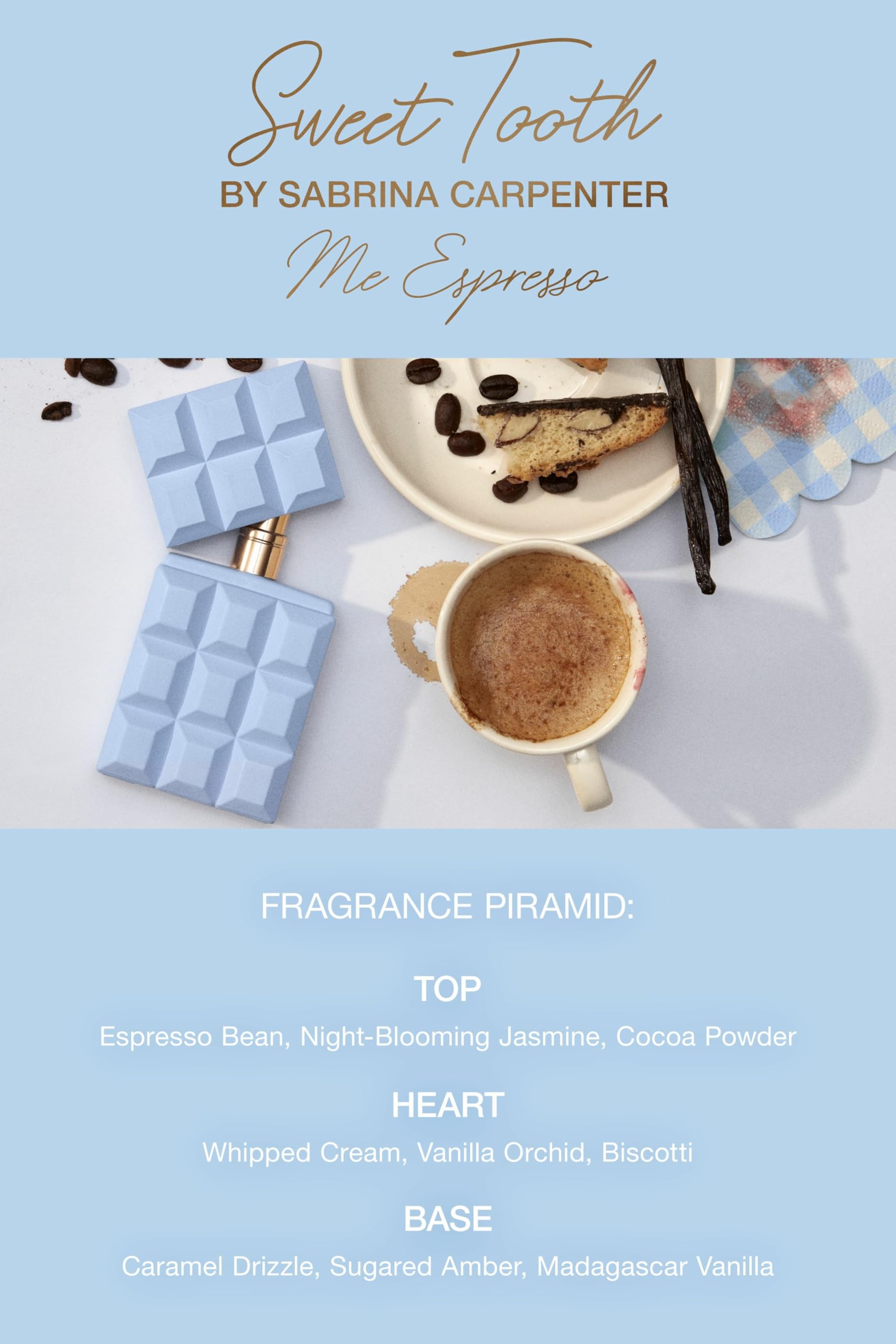 Scent Beauty Sabrina Me Espresso vanity display with elegant bottle on dresser