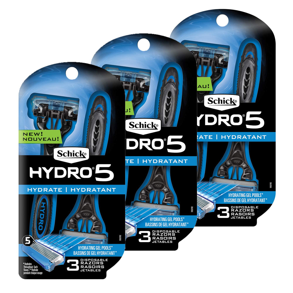 Schick Hydro 5 razor blade pack for smooth shave and long hydration.