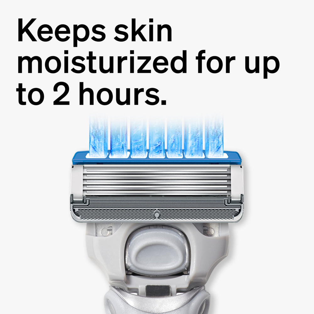 Schick Hydro Dry Skin comfort coating glide image emphasizes smooth shave with reduced drag.