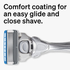 Schick Hydro Dry Skin handle closeup highlights Shock Absorb for gentler, customized pressure.