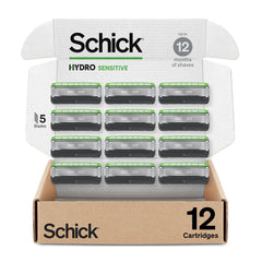 Schick Hydro Sensitive razor refills 12ct pack for smooth shaves.