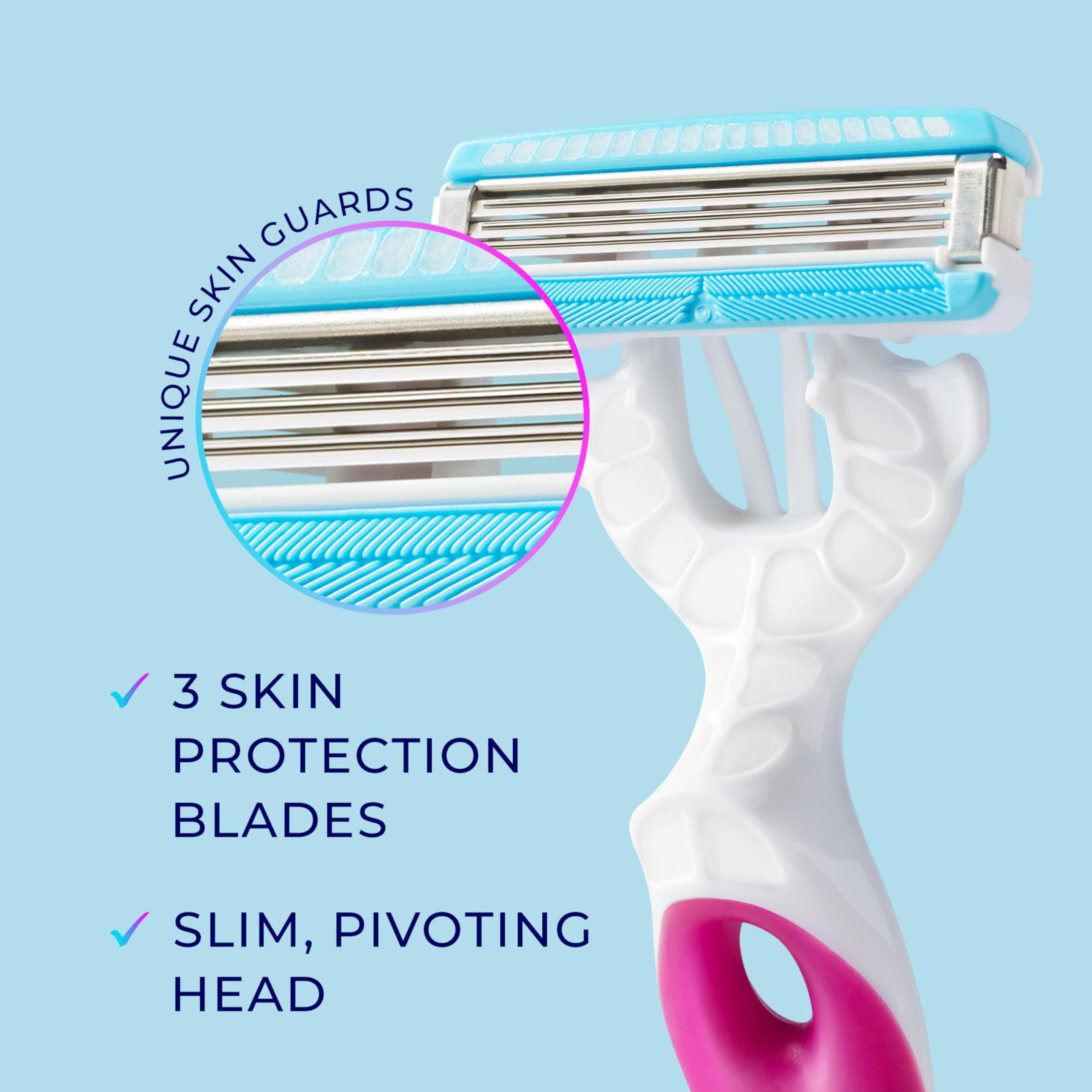Schick Hydro Silk curved textured handle provides secure grip for precise bikini shaping.