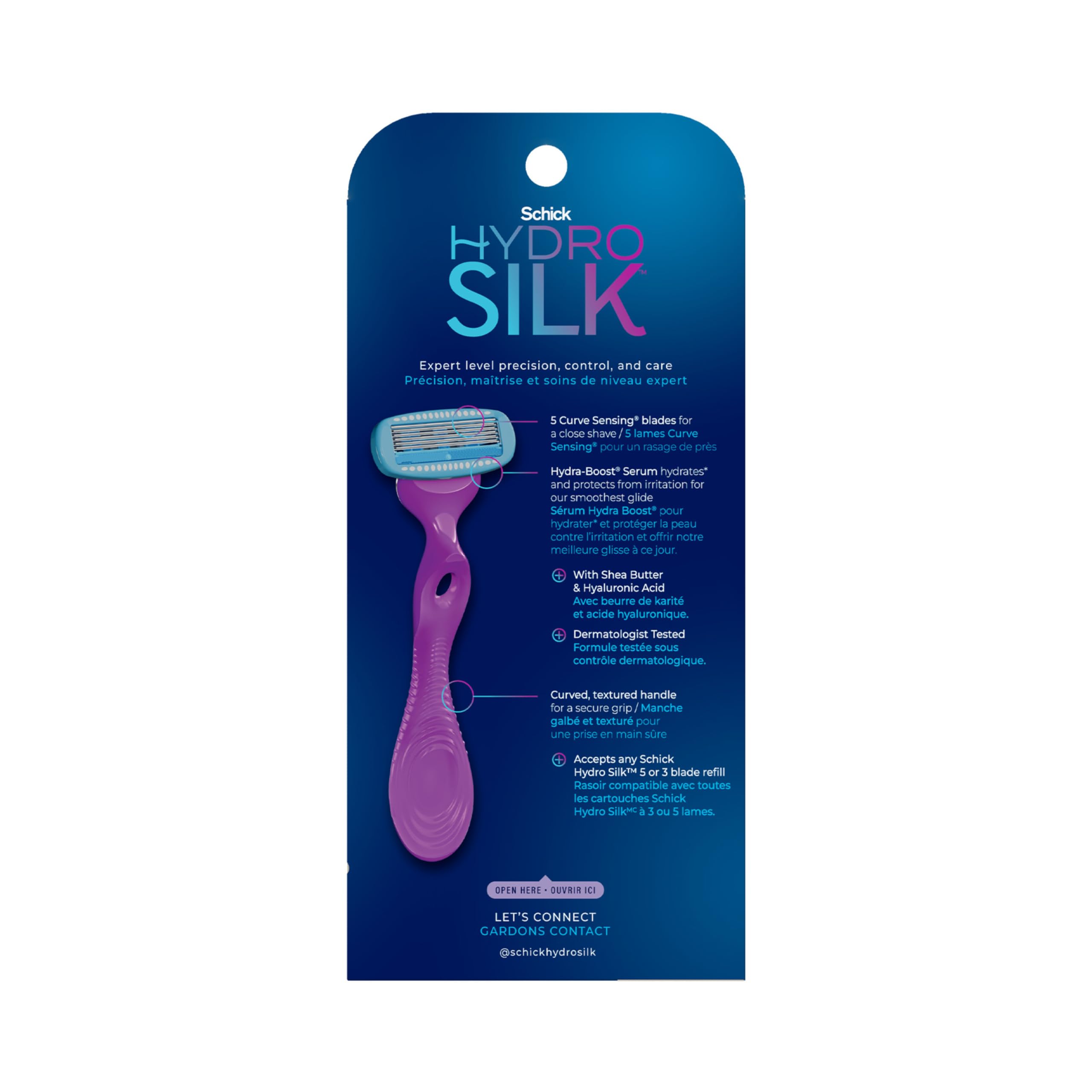 Schick Hydro Silk Moisture packaging box with razor and refills