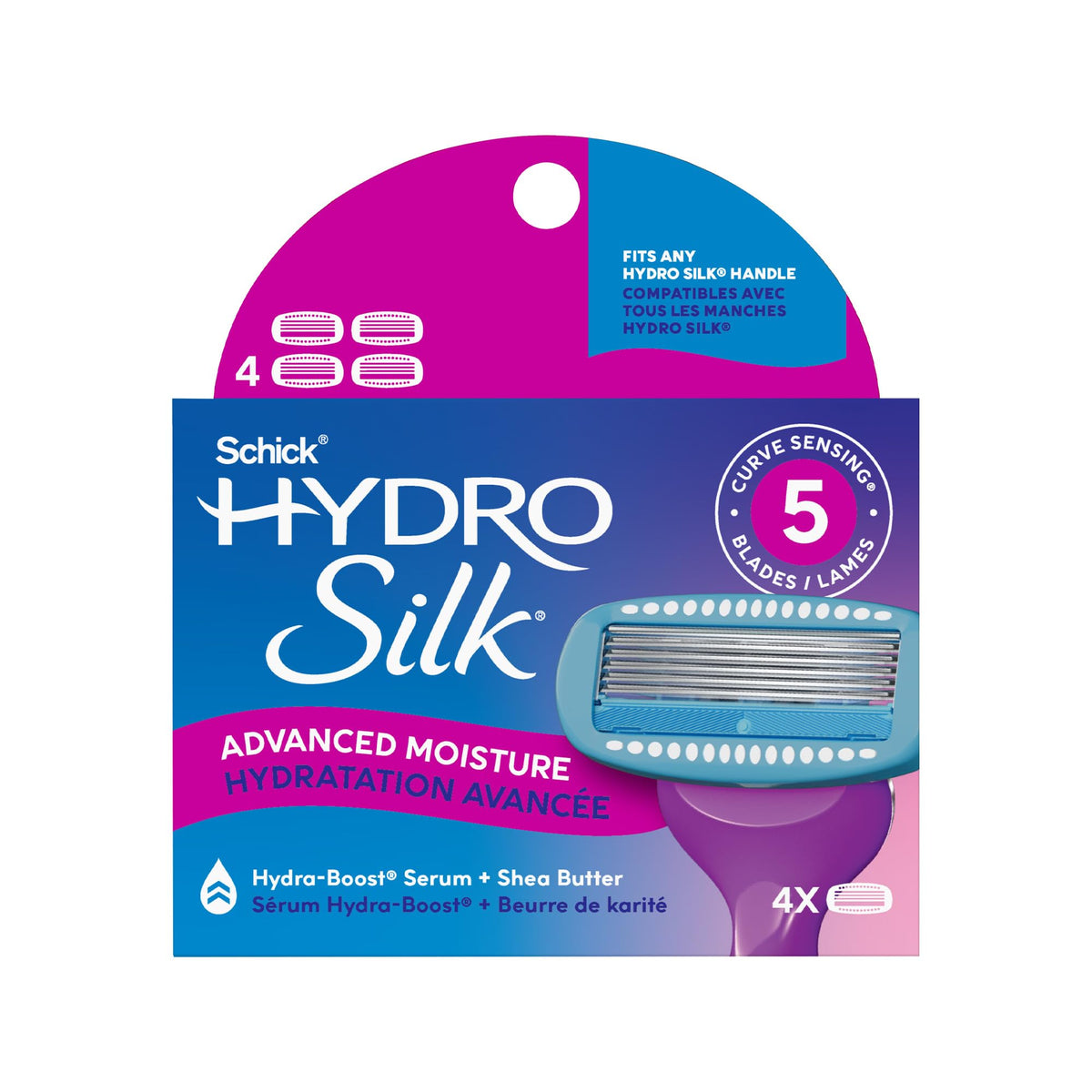 Schick Hydro Silk moisture refills in a 4-pack for hydrated, close shaves