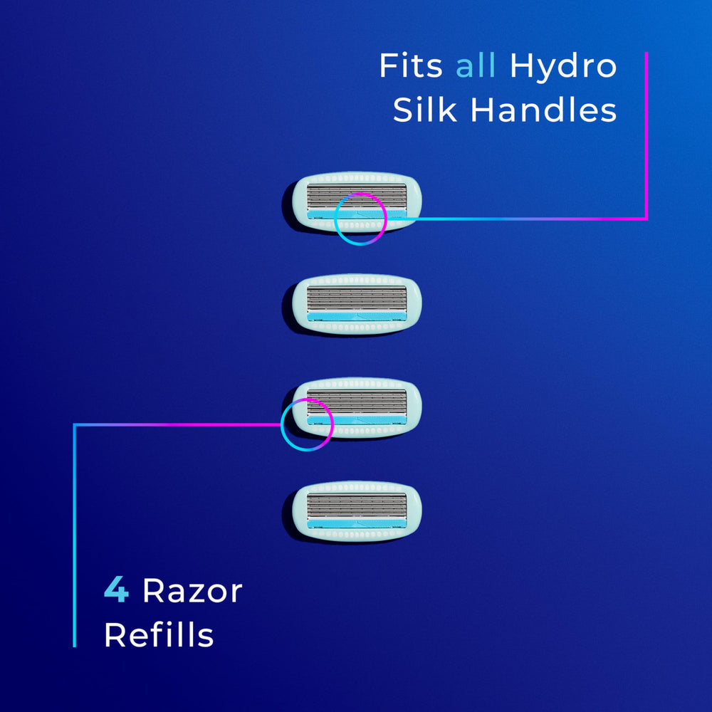 Schick Hydro Silk packaging design emphasizes easy replacement and portability.