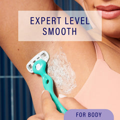 Schick Hydro Silk refills with aloe and chamomile hypoallergenic serum in action.
