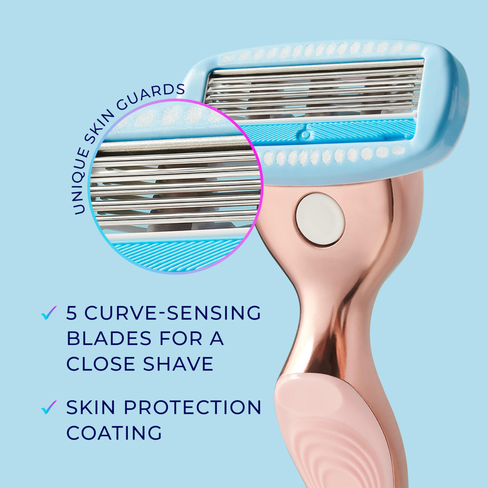 Schick Hydro Silk Rose Gold with shea butter and hyaluronic acid for skin hydration.