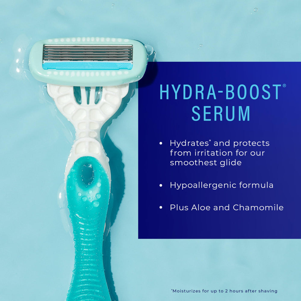 Schick Hydro Silk Sensitive aloe-chamomile serum on blade area for glide.