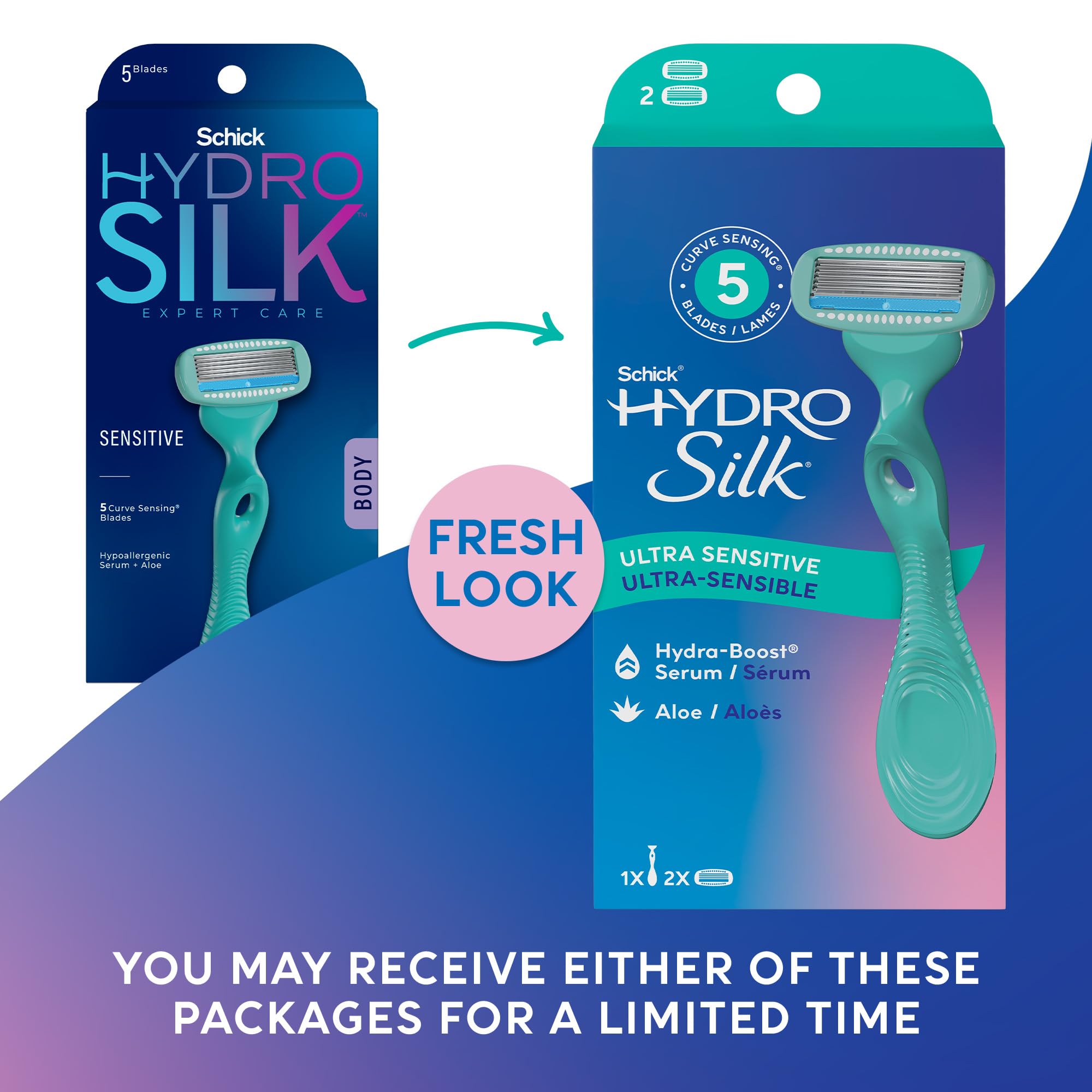 Schick Hydro Silk Sensitive curve-sensing blades adapting to contours