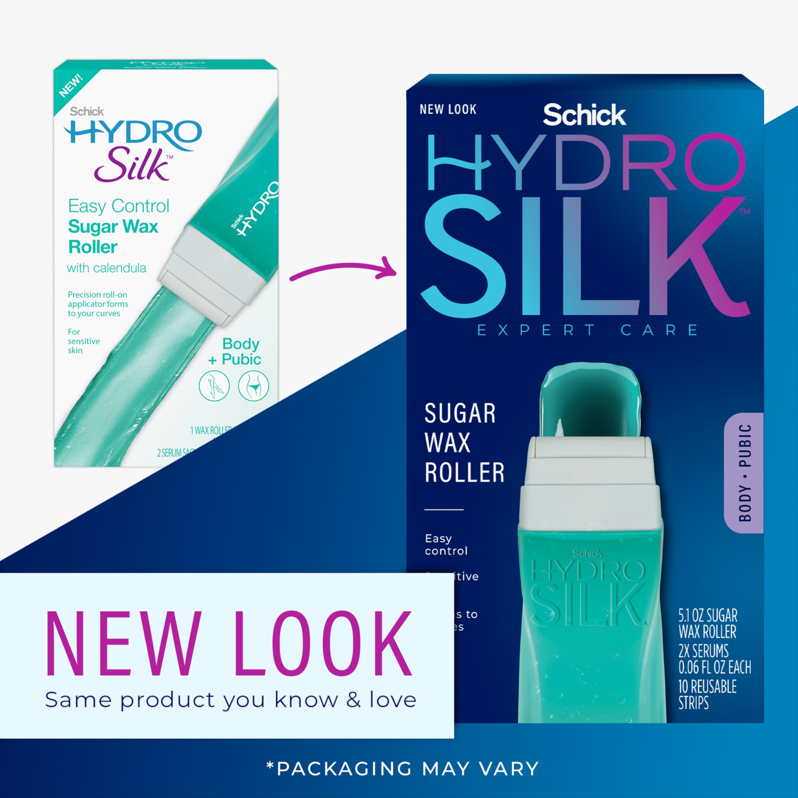 Schick Hydro Silk Sugar Wax Roller application close-up showing precision roll-on.