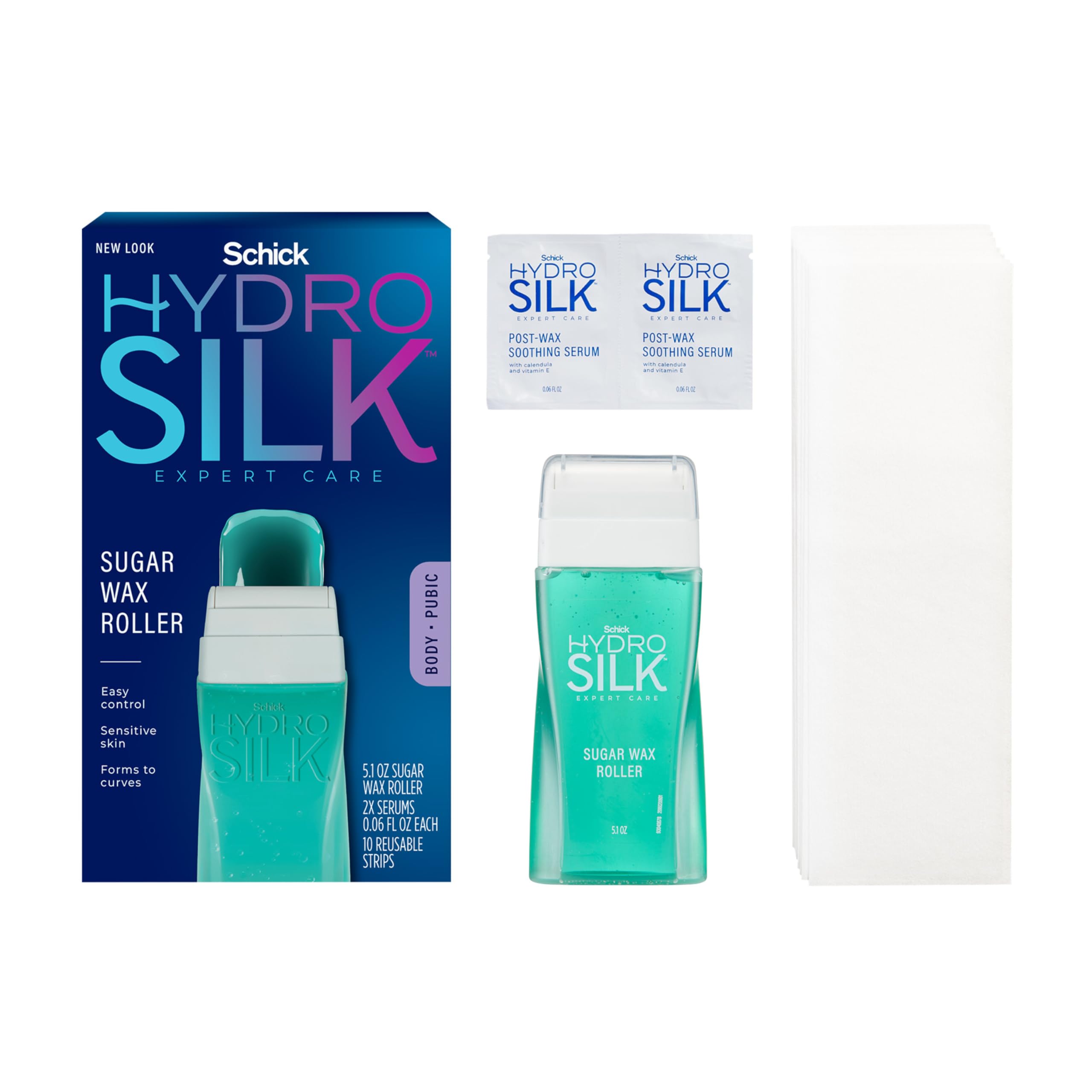 Schick Hydro Silk Sugar Wax Roller box front for at-home waxing kit.