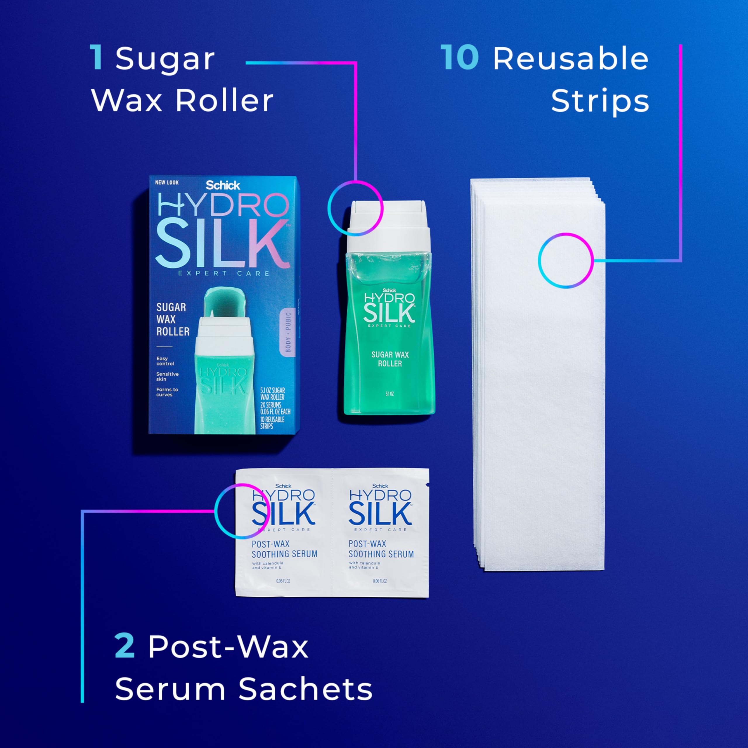 Schick Hydro Silk Sugar Wax Roller on skin targeting bikini area.