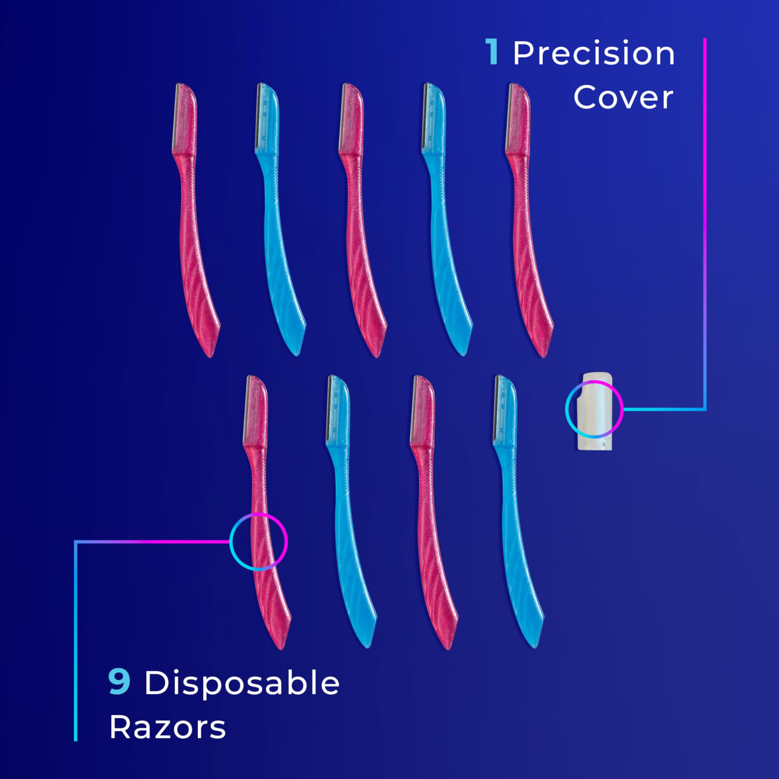 Schick Hydro Silk Touch-Up contents offer nine razors plus one eyebrow shaper.