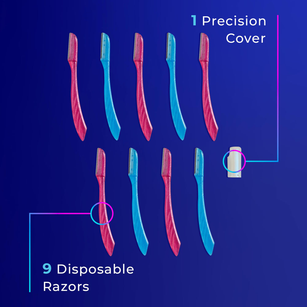 Schick Hydro Silk Touch-Up contents offer nine razors plus one eyebrow shaper.