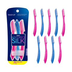 Schick Hydro Silk Touch-Up packaging showcases all-in-one brow and dermaplaning tool.