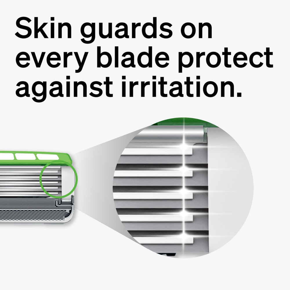 Schick Hydro Skin Guards visible on blades to help prevent irritation during shaving.