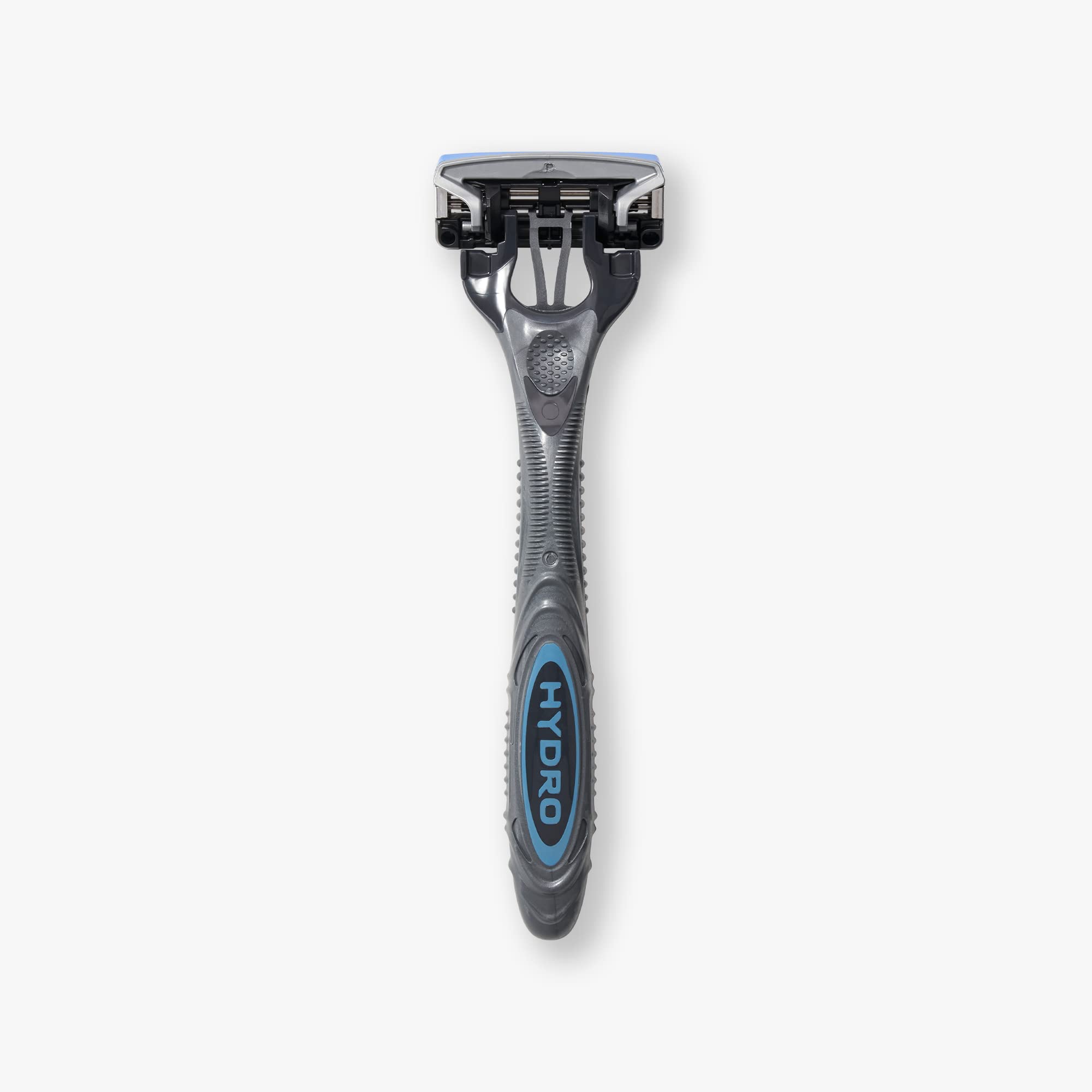Ergonomic rubber grip on Schick Hydro 5 for controlled shaving.