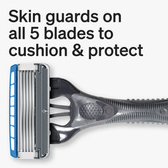 Close-up of skin guards on Schick Hydro 5 for gentler skin contact.
