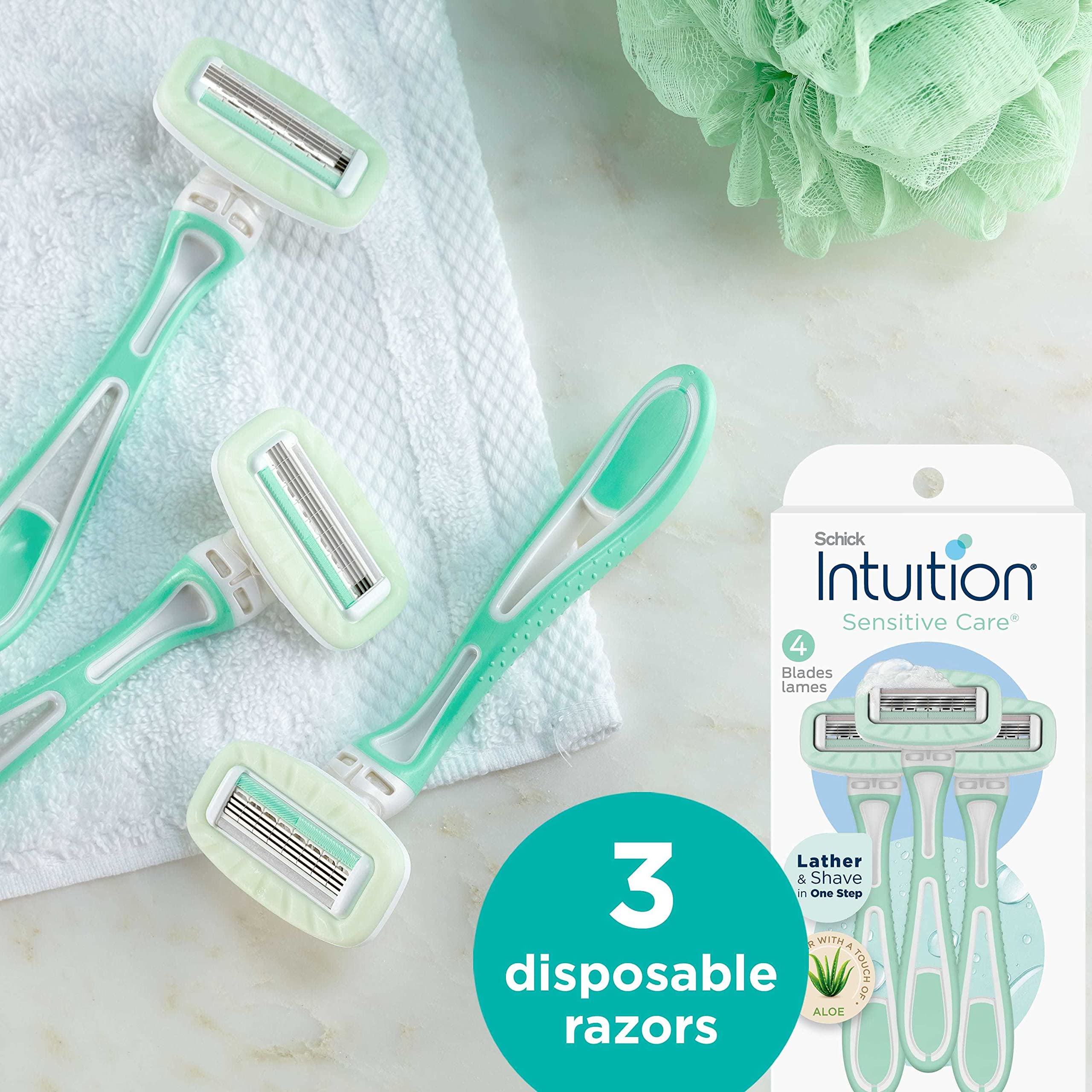 Schick Intuition ergonomic handle provides secure grip.