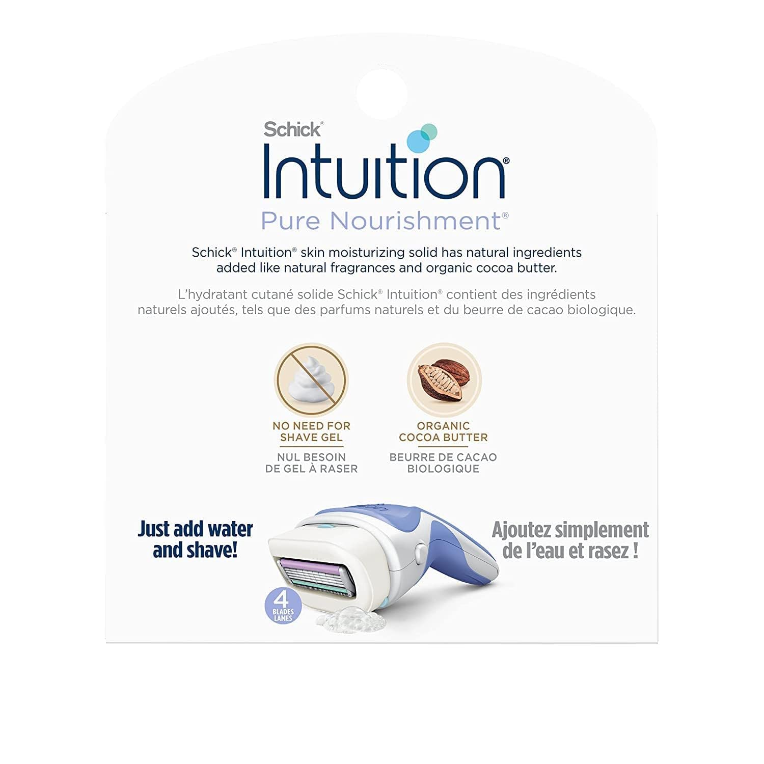 4 blade pivoting head on Schick Intuition Pure Nourishment for contour following shave