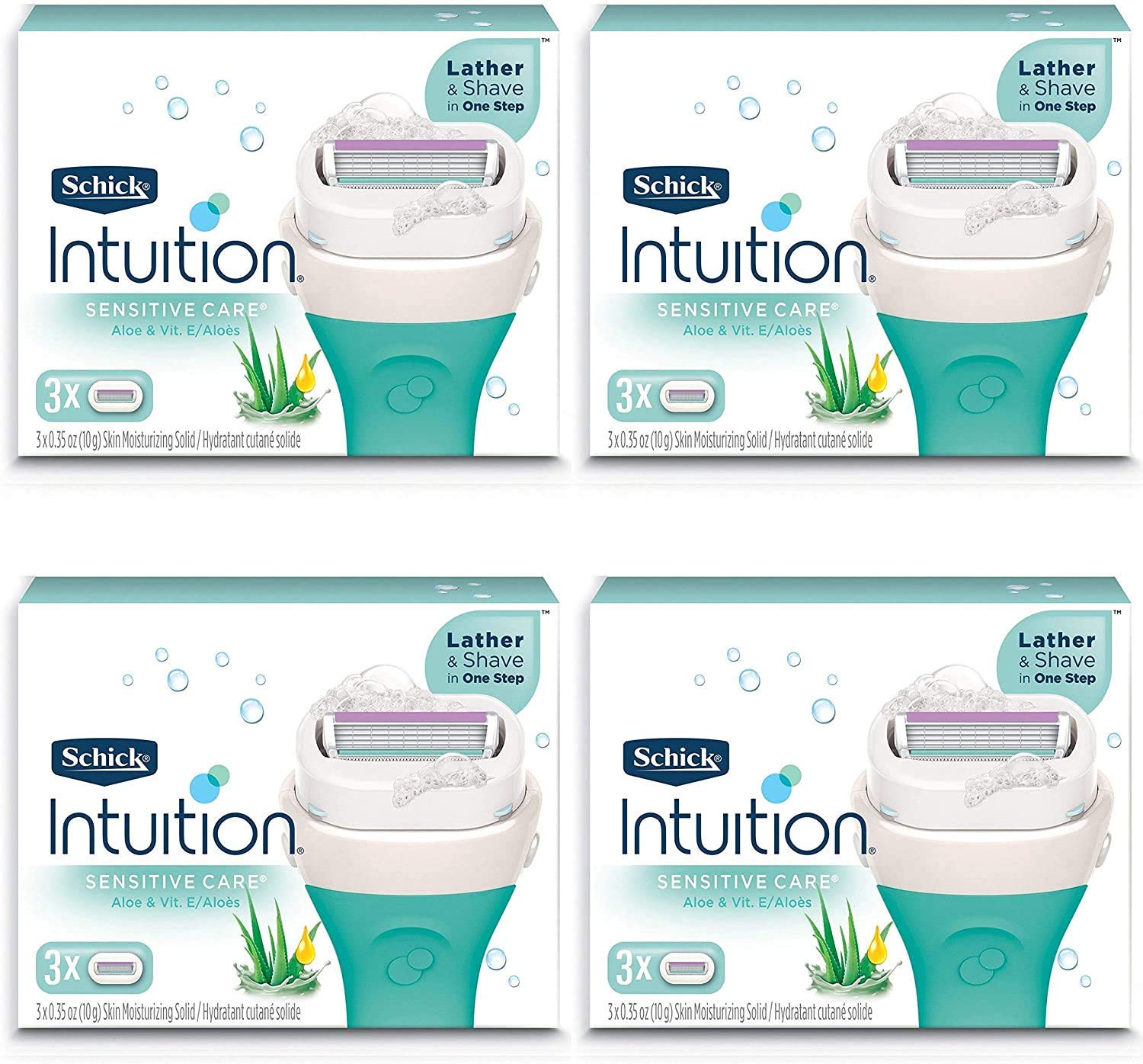 Schick Intuition Pure Nourishment razor refills with coconut milk and almond oil for a smooth shave.