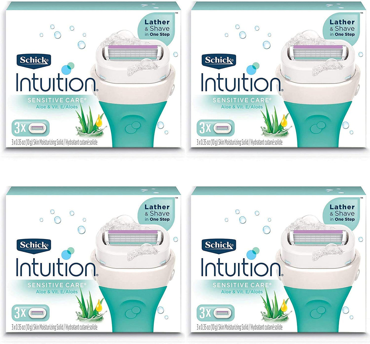 Schick Intuition Pure Nourishment razor refills with coconut milk and almond oil for a smooth shave.