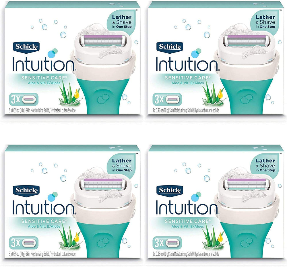 Schick Intuition Sensitive Care moisturizing bar with aloe softens skin during shaving.