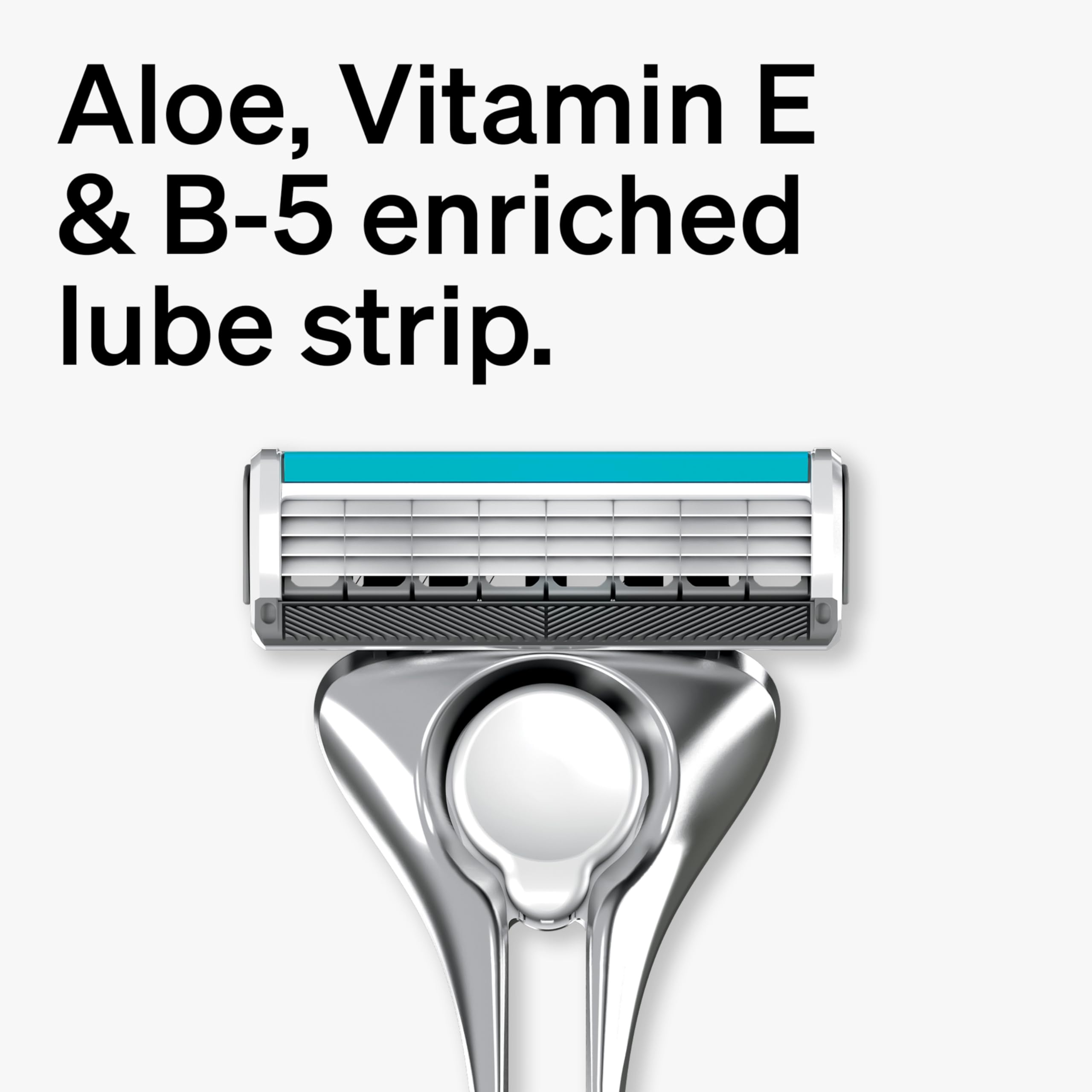 Schick Quattro Titanium lubricating strip with Aloe and vitamins for smooth glide.