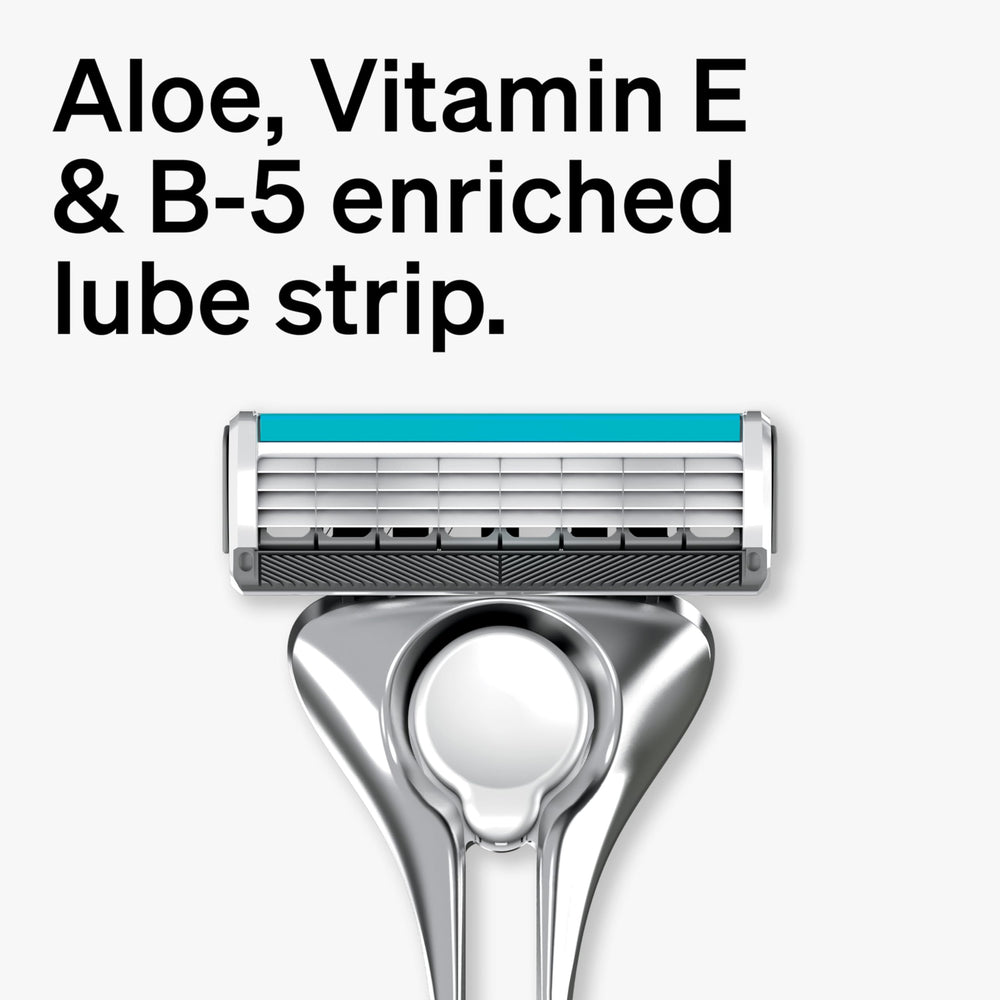 Schick Quattro Titanium lubricating strip with Aloe and vitamins for smooth glide.