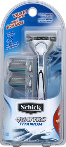 Schick Quattro Titanium Razor edging blade reaches tricky areas for precise shaping.