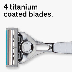 Schick Quattro Titanium Razor ergonomic handle provides comfortable grip during shaving.
