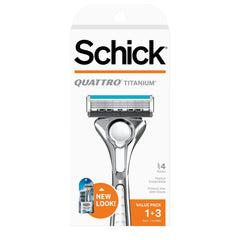 Schick Quattro Titanium Razor with four blades for a close, consistent shave.