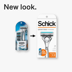 Schick Quattro Titanium Razor pivoting head follows contours for smooth control.