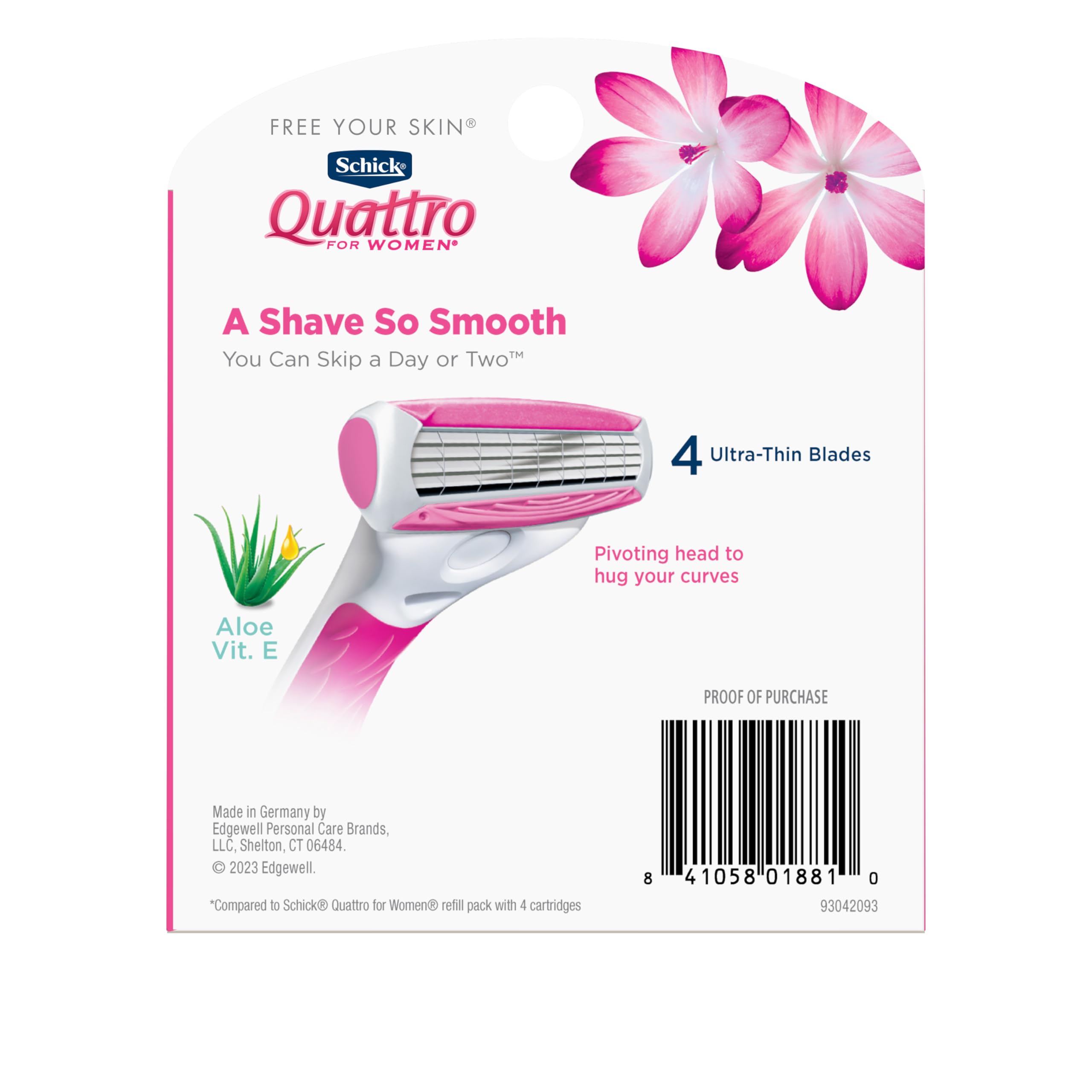 Schick Quattro Womens razor handle with ergonomic grip for secure control.