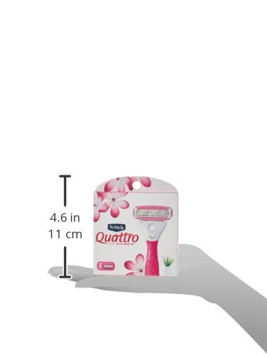 Schick Quattro for Women refill with a fuchsia rubberized handle for enhanced control.