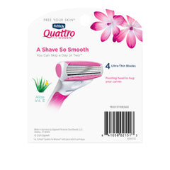 Schick Quattro Womens razor refills conditioning strip close-up highlighting aloe and Vitamin E