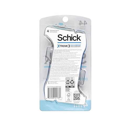 Schick Xtreme 3 Duo Comfort razor features Aloe lubricating strip for skin comfort.