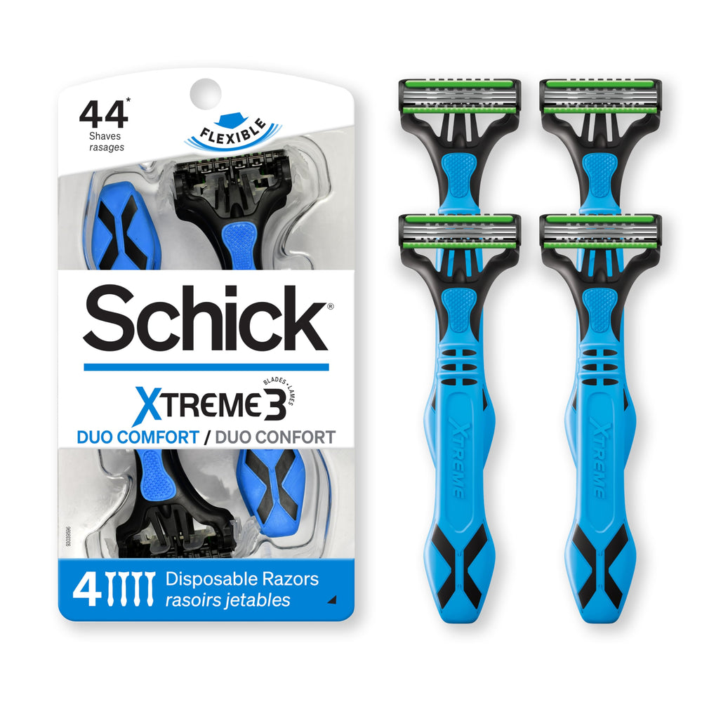 Schick Xtreme 3 Duo Comfort razor with flexible head for a close shave.